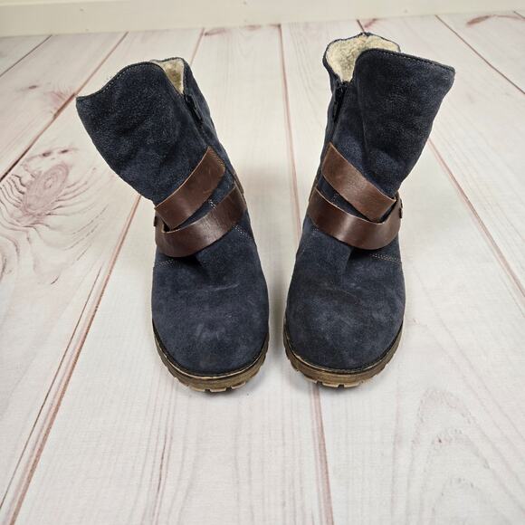 Naturalizer Talley Suede Sherpa Moto Boots Navy 8.5W - Picture 2 of 14